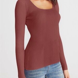 Ribbed Long Sleeve Top in Rust